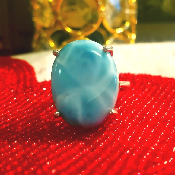 Stunning Larimar 925 Sterling Silver Scroll Ring - Picture 3 of 12